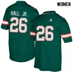 Women Gurvan Hall Jr. Green Hurricanes College Football #26 Jersey 757566-455