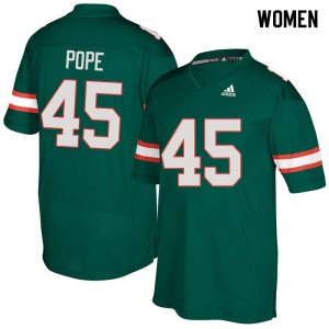 Women Jack Pope Green Miami College Football #45 Jersey 127812-657
