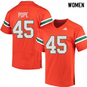 Women Jack Pope Orange Miami College Football #45 Jersey 897772-936