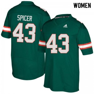 Women Jack Spicer Green Miami College Football #43 Jersey 916030-161