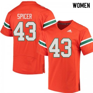 Women Jack Spicer Orange Miami College Football #43 Jersey 623237-246