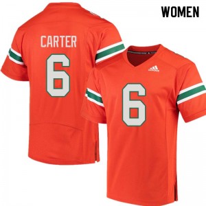 Women Jamal Carter Orange University of Miami College Football #6 Jersey 112462-394