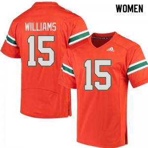 Women Jarren Williams Orange University of Miami College Football #15 Jersey 786487-996