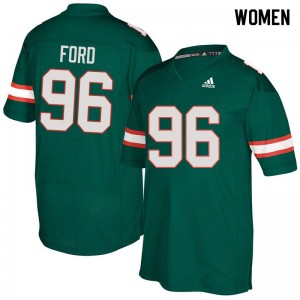 Women Jonathan Ford Green Miami Hurricanes College Football #96 Jersey 570352-446