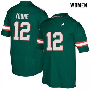 Women Malek Young Green University of Miami College Football #12 Jersey 411030-250
