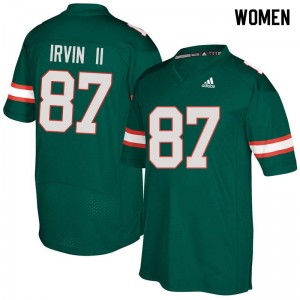 Women Michael Irvin II Green Hurricanes College Football #87 Jersey 170395-343