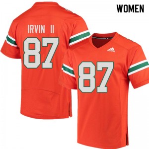 Women Michael Irvin II Orange Hurricanes College Football #87 Jersey 553622-367