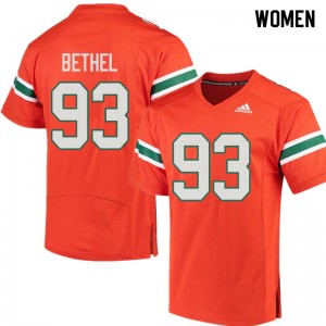 Women Pat Bethel Orange Miami College Football #93 Jersey 620273-763