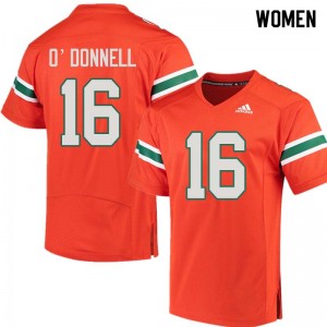 Women Pat O'Donnell Orange University of Miami College Football #16 Jersey 945916-158