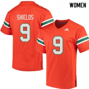 Women Sam Shields Orange University of Miami College Football #9 Jersey 742093-284