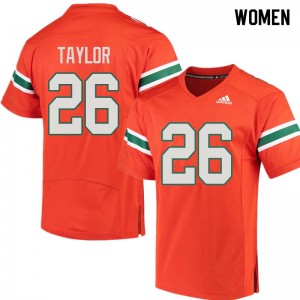 Women Sean Taylor Orange Miami Hurricanes College Football #26 Jersey 405666-136