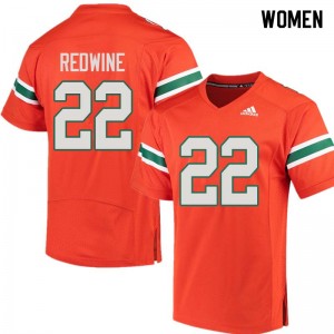 Women Sheldrick Redwine Orange Miami Hurricanes College Football #22 Jersey 547076-256