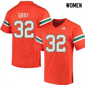 Women Trayone Gray Orange Hurricanes College Football #32 Jersey 774384-120