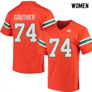 Women Tyler Gauthier Orange University of Miami College Football #74 Jersey 503170-563