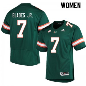 Women Al Blades Jr. Green Miami College Football #7 Jersey 907395-815