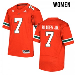Women Al Blades Jr. Orange University of Miami College Football #7 Jersey 522434-542