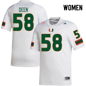 Women Branson Deen White Miami College Football #58 Jersey 355101-326