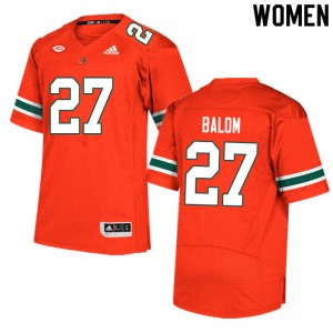 Women Brian Balom Orange University of Miami College Football #27 Jersey 362413-115