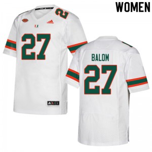 Women Brian Balom White Miami College Football #27 Jersey 291023-504