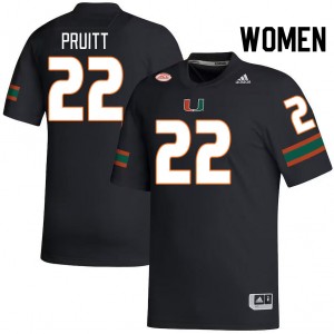 Women Cam Pruitt Black University of Miami College Football #22 Jersey 343763-992