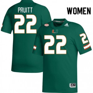 Women Cam Pruitt Green Miami Hurricanes College Football #22 Jersey 476293-705