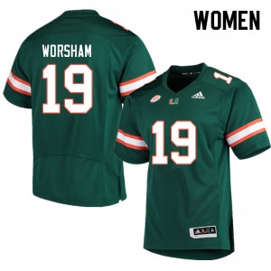 Women Dazalin Worsham Green University of Miami College Football #19 Jersey 954141-653