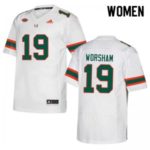 Women Dazalin Worsham White Hurricanes College Football #19 Jersey 241878-973
