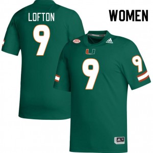 Women Elija Lofton Green University of Miami College Football #9 Jersey 198294-282