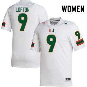 Women Elija Lofton White Miami College Football #9 Jersey 697083-737