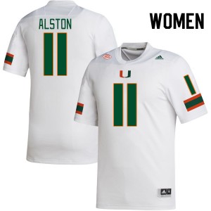 Women Elijah Alston White Miami Hurricanes College Football #11 Jersey 356723-393