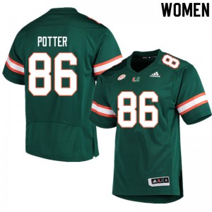 Women Fred Potter Green Hurricanes College Football #86 Jersey 332107-389
