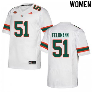 Women Graden Feldmann White Miami Hurricanes College Football #51 Jersey 951024-969
