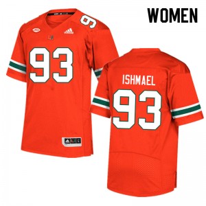 Women Jabari Ishmael Orange Miami College Football #93 Jersey 750414-529