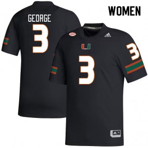 Women Jacolby George Black University of Miami College Football #3 Jersey 242545-704