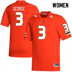 Women Jacolby George Orange Miami Hurricanes College Football #3 Jersey 556207-704
