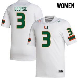 Women Jacolby George White Hurricanes College Football #3 Jersey 214062-952