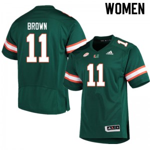 Women Jacurri Brown Green Miami College Football #11 Jersey 329050-307