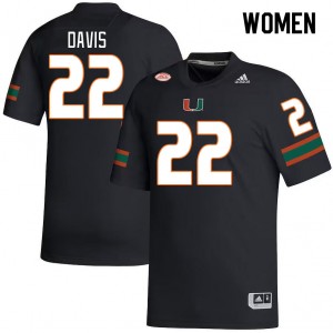 Women Jaden Davis Black University of Miami College Football #22 Jersey 210157-326