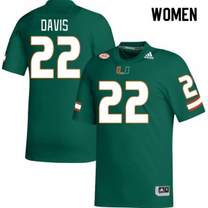 Women Jaden Davis Green Miami Hurricanes College Football #22 Jersey 483107-242