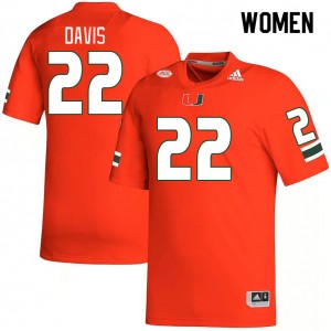 Women Jaden Davis Orange Miami College Football #22 Jersey 325363-450