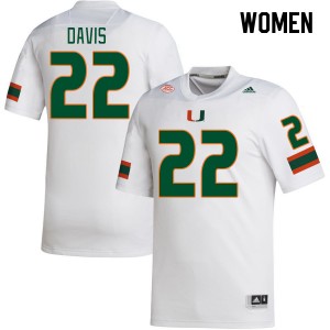 Women Jaden Davis White Hurricanes College Football #22 Jersey 513693-630