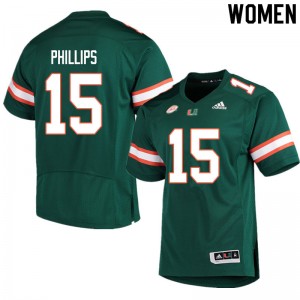 Women Jaelan Phillips Green Hurricanes College Football #15 Jersey 743012-541