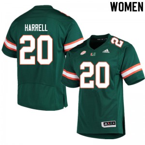 Women Jalen Harrell Green Miami Hurricanes College Football #20 Jersey 388230-132
