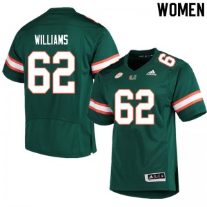 Women Jarrid Williams Green University of Miami College Football #62 Jersey 264455-296