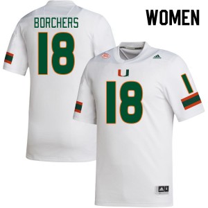 Women Joe Borchers White University of Miami College Football #18 Jersey 909621-984