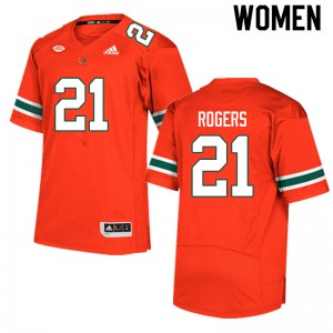 Women Khamauri Rogers Orange University of Miami College Football #21 Jersey 999786-945
