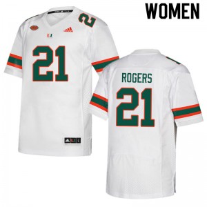 Women Khamauri Rogers White Miami Hurricanes College Football #21 Jersey 157153-337