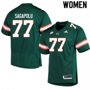 Women Logan Sagapolu Green Miami College Football #77 Jersey 242729-768