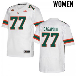 Women Logan Sagapolu White University of Miami College Football #77 Jersey 258477-203