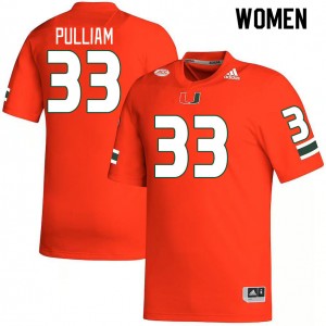 Women Marcellius Pulliam Orange University of Miami College Football #33 Jersey 499917-435